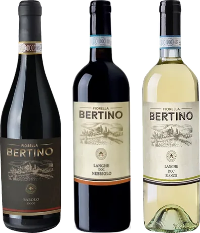 Tre bottiglie dell'Edizione Classica: Barolo, Nebbiolo e Bianco